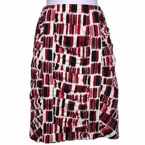 3 for $20 ETCETERA Geometric Ruched Straight Pencil Skirt ZigZag Stitch Pink Red